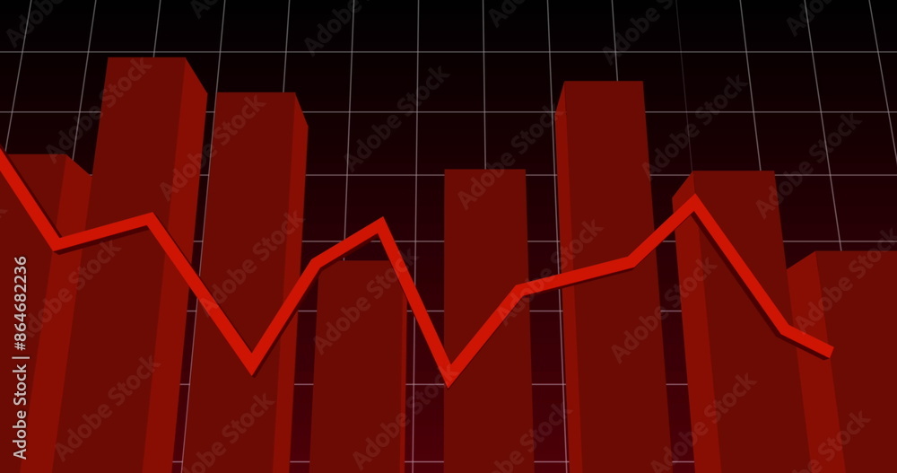 Poster image of statistics and financial data processing with red line on grid