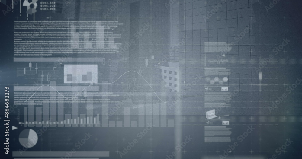 Poster image of financial data processing over grey background