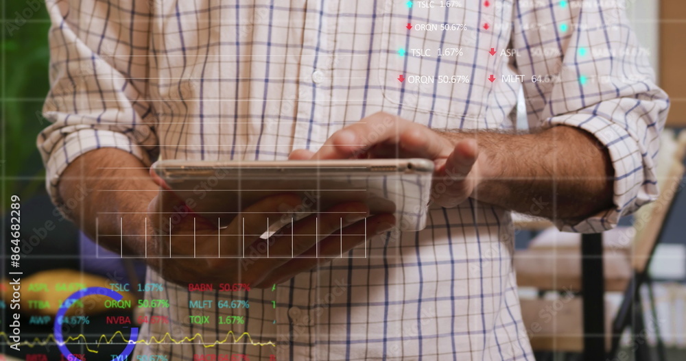 Poster image of data processing over men using tablet