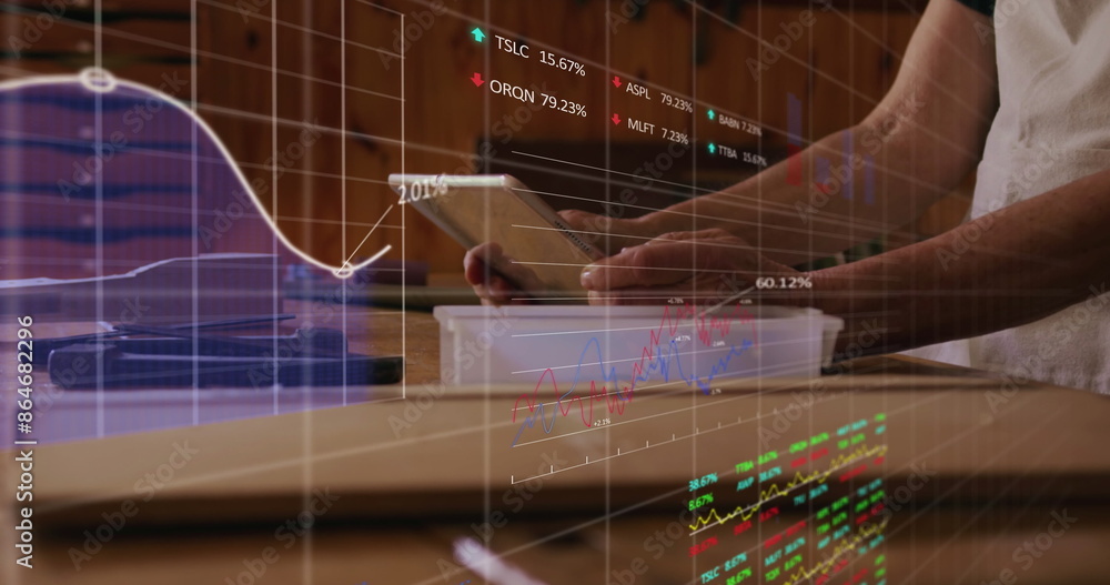Poster image of data processing over men using tablet