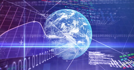 Image of data processing with binary coding and globe