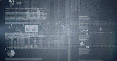 Image of financial data processing over grey background