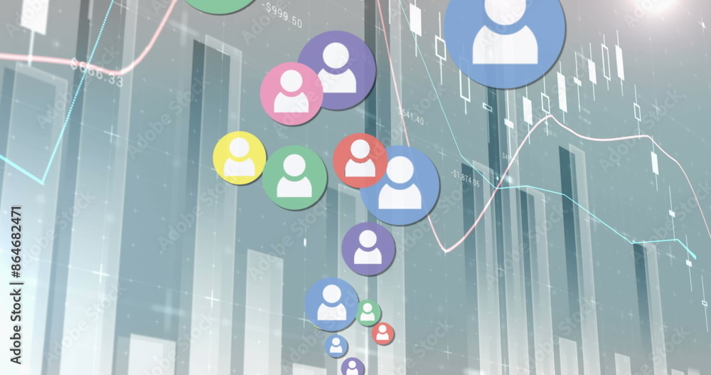 Poster image of social media icons over rising number counting grey interface processing data