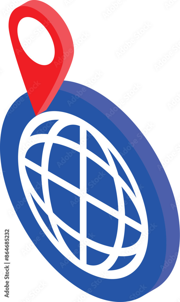 Aufkleber global positioning system concept with red location pin pointing on blue globe icon