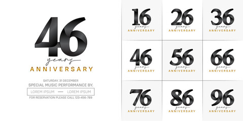 anniversary logotype set vector, black and golden color for special day celebration