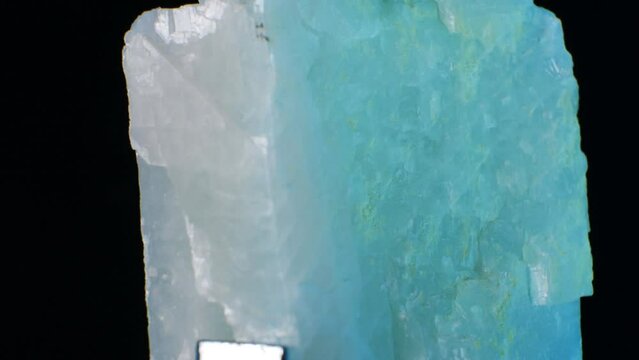 Blue calcite (CaCO3). The bluish hue is due to the copper impurity. One of most common minerals on planet. Widely used in construction and chemical industries