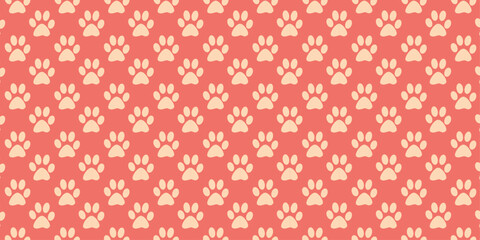 A red background with white paw prints
