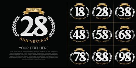 anniversary logotype set vector, white color and brown ribbon for special day celebration