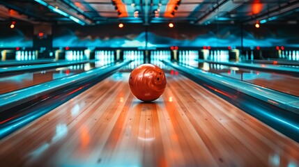bowling wooden floor with lane generic bowling alley lanes with bowling ball going towards the pins