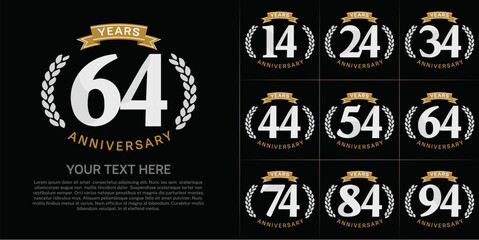 anniversary logotype set vector, white color and brown ribbon for special day celebration