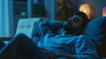 Lazy Male watching Television at home