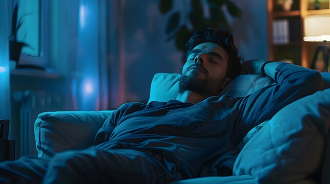 Lazy Male watching Television at home - Powered by Adobe