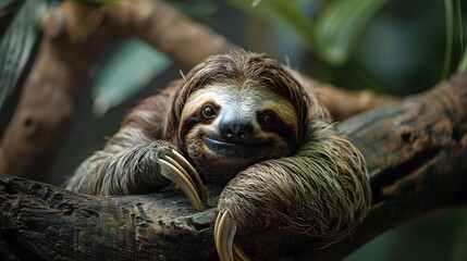 Fototapeta premium Three-Toed Sloth in the Rainforest Canopy