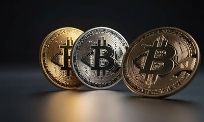 Gold and silver bitcoin coins. Cryptocurrency concept. BTC crypto coin