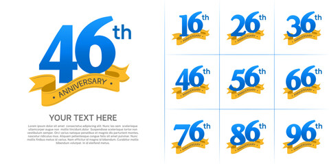 anniversary logotype set vector, blue color and orange ribbon for special day celebration