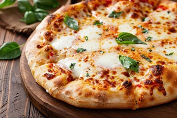 delightful homemade cheese pizza with gooey mozzarella and fresh basil mouthwatering food photography