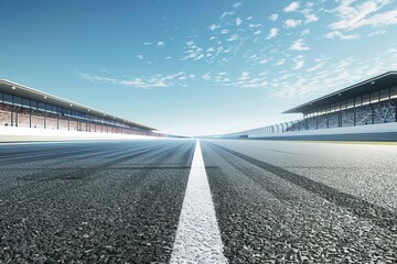 deserted motorsport racetrack with asphalt surface and clear sky awaiting thrilling action concept illustration