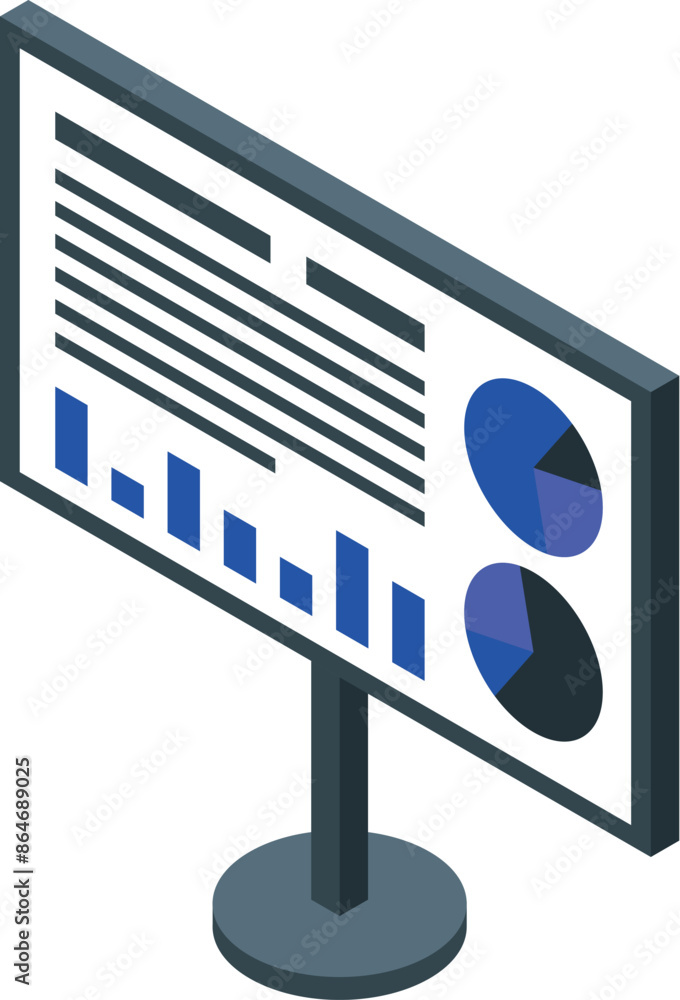 Poster interactive whiteboard displaying charts and data analysis in isometric view