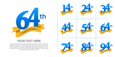 anniversary logotype set vector, blue color and orange ribbon for special day celebration