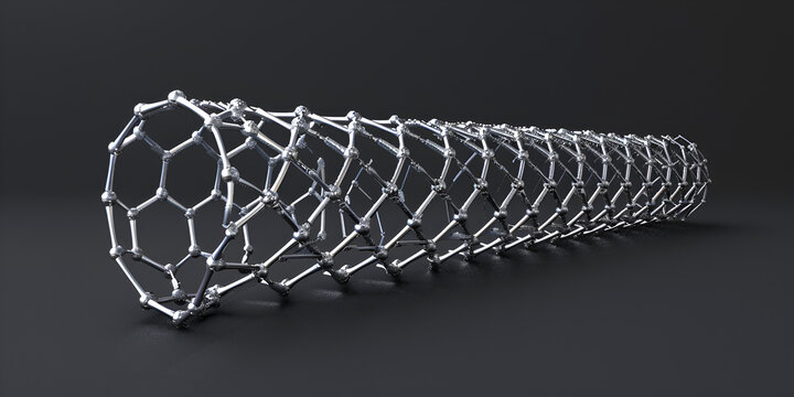 Advanced Carbon Nanotube Model in Black Hues on a Black Background
