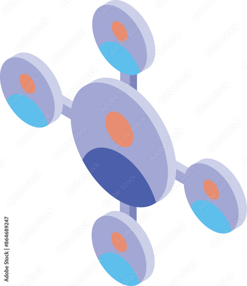 Poster social network connecting people with lines and circular avatars in isometric view