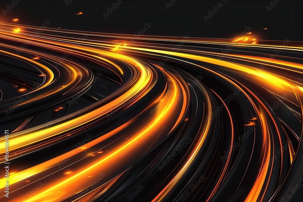 Poster dynamic black and orange abstract background with glowing yellow trails highspeed motion effect vect