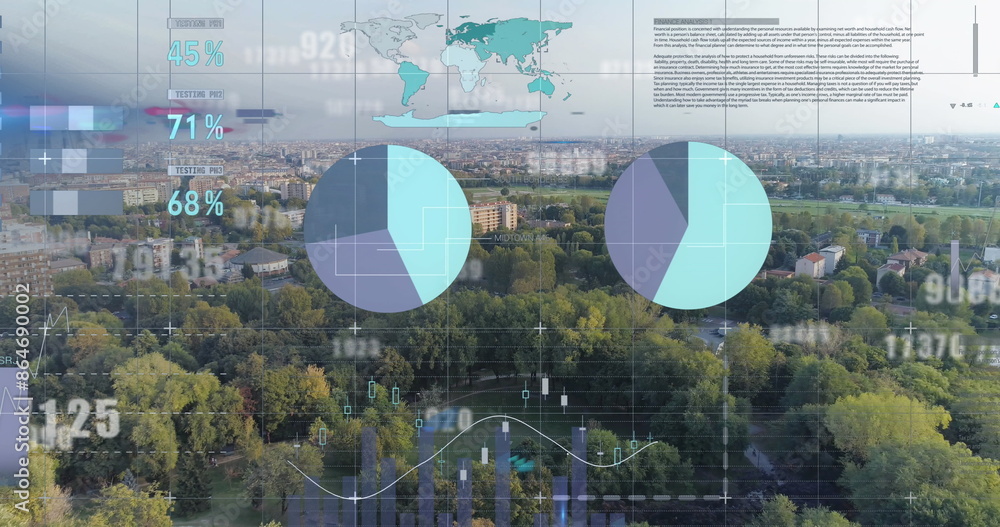 Poster image of data processing over landscape with construction site