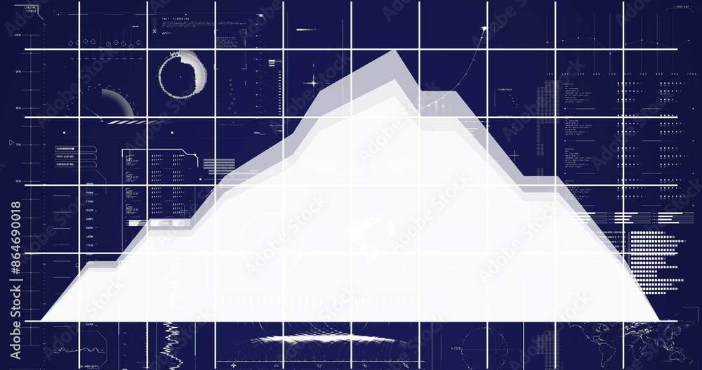 Aufkleber image of infographic interface and grid pattern over lopping mountain