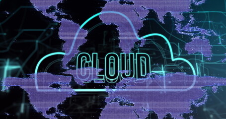 Image of cloud text over world map