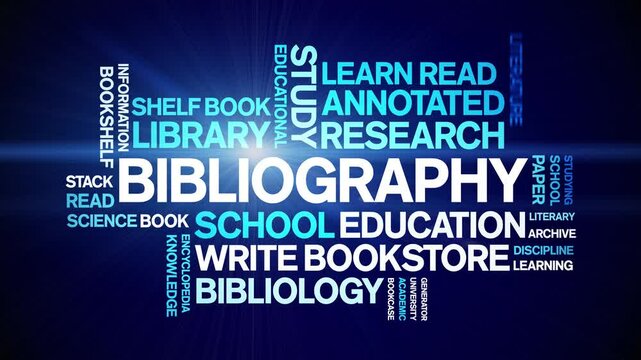 Bibliography animated word cloud;text design animation tag kinetic typography seamless loop.
