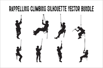 Alpinist Climber Vector Silhouette Bundle on a white background. Rappelling Silhouette Vector Clip art bundle.