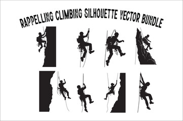 Alpinist Climber Vector Silhouette Bundle on a white background. Rappelling Silhouette Vector Clip art bundle.