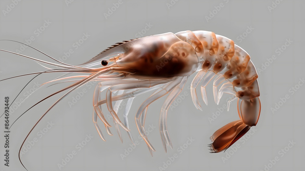 Poster 1. create a detailed image of a shrimp's entire body, isolated on a transparent background, showcasi