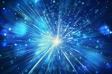 Fototapeta premium The blue moving background in the middle, with blue and white light lines, bursting out beautifully like a fireworks exploding with different depths.