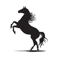 Black And White Prancing Horse Vector Silhouette in drawing line, logo icon Illustration design.