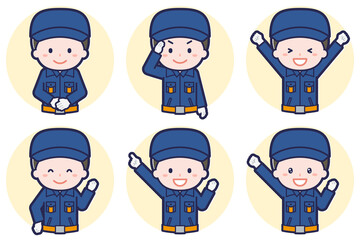 男性消防団員のポーズセット_01