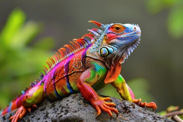 Obraz premium Vibrant Rainbow Iguana on a Rock
