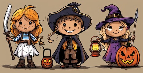 ハロウィンの仮装をした子供たち