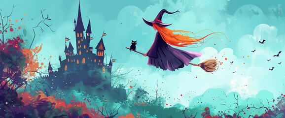 ホウキに乗って飛ぶ魔女