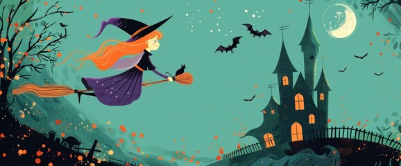 ホウキに乗って飛ぶ魔女