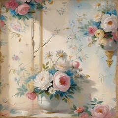 vintage wallpaper with flowers Generative AI 