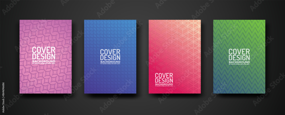 Poster set cover design with modern geometric lines textured pattern and colorful dynamic gradation