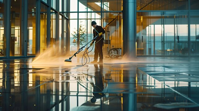 Professional industrial cleaning of a public building
