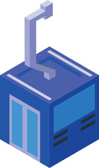 Blue funicular railway car is going up to the top of the mountain