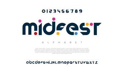 Midfest creative geometric modern urban alphabet font. Digital abstract futuristic, fashion, sport, minimal technology typography. Simple numeric vector illustration
