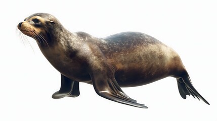 Obraz premium 2. Produce a high-definition illustration of a sea lion, featuring its full body against a transparent backdrop, emphasizing its muscular build, ear flaps, and agile posture in precise detail.