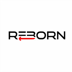 Design of the word "Reborn" with a red back arrow on the letters E and B.