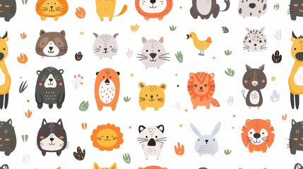 A seamless pattern featuring adorable animal illustrations in a whimsical style, perfect for children's products and designs.