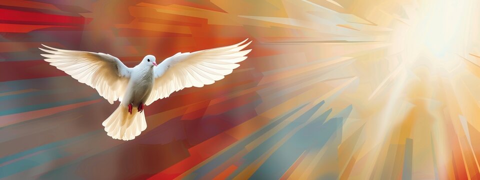Winged dove with copy space, a representation of the New Testament Holy Spirit