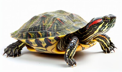 Naklejka premium Red-Eared Slider Turtle on White Background